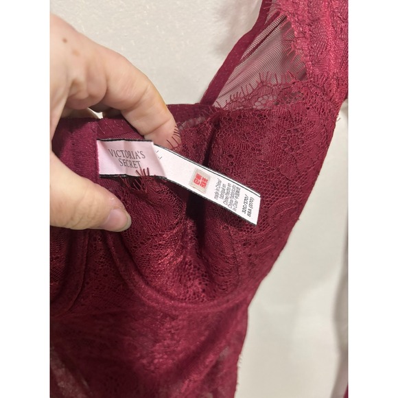 Victoria's Secret 32C Burgundy Lace Bodysuit Sheer Mesh Lingerie Dark Feminine - Picture 5 of 8